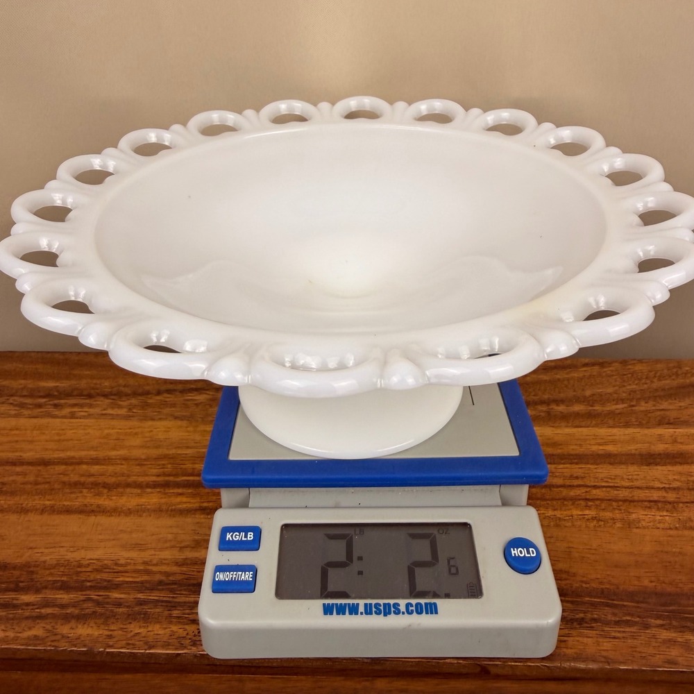 Anchor Hocking Old Colony Lace Milk Glass Compote Pedestal Bowl 11 Inch Vintage - Picture 9 of 9